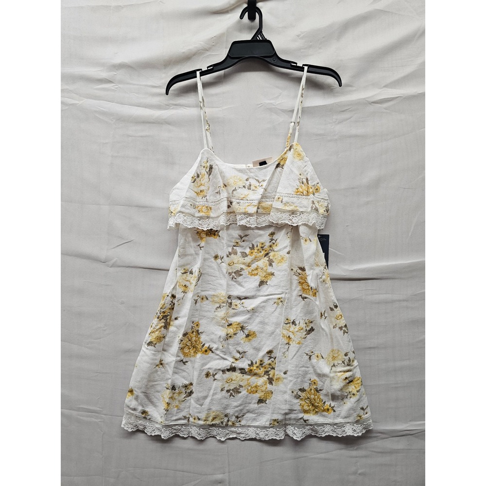 Universal Thread Womens Floral Mini Dress Yellow Linen Blend Casual Size Medium
